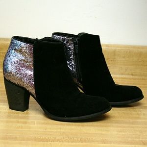Black & Silver Glitter Booties